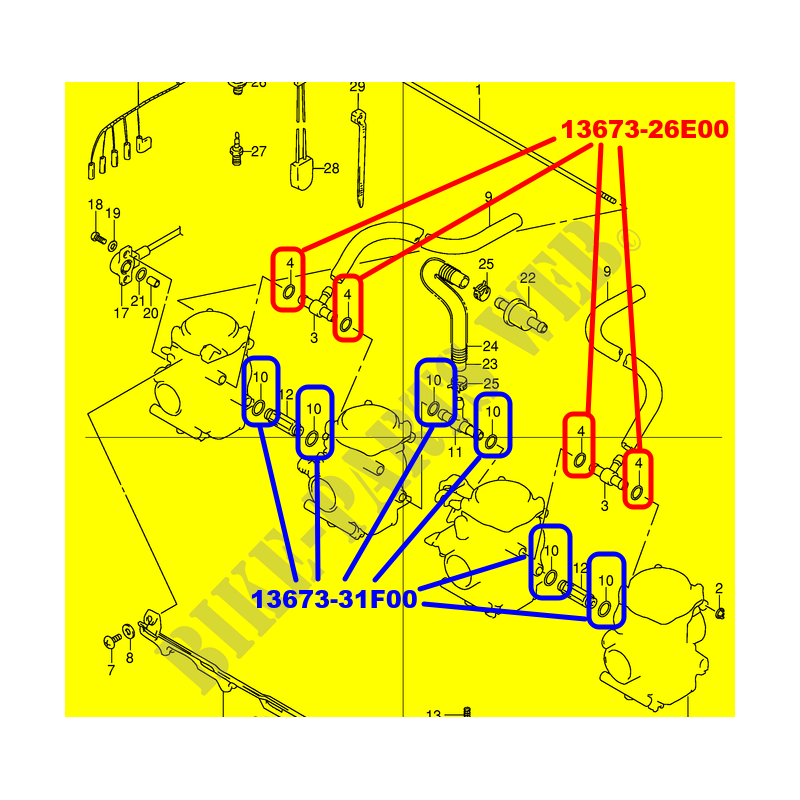 4x 13673-26E00 and 6x 13673-31F00 o ring kit for suzuki bandit